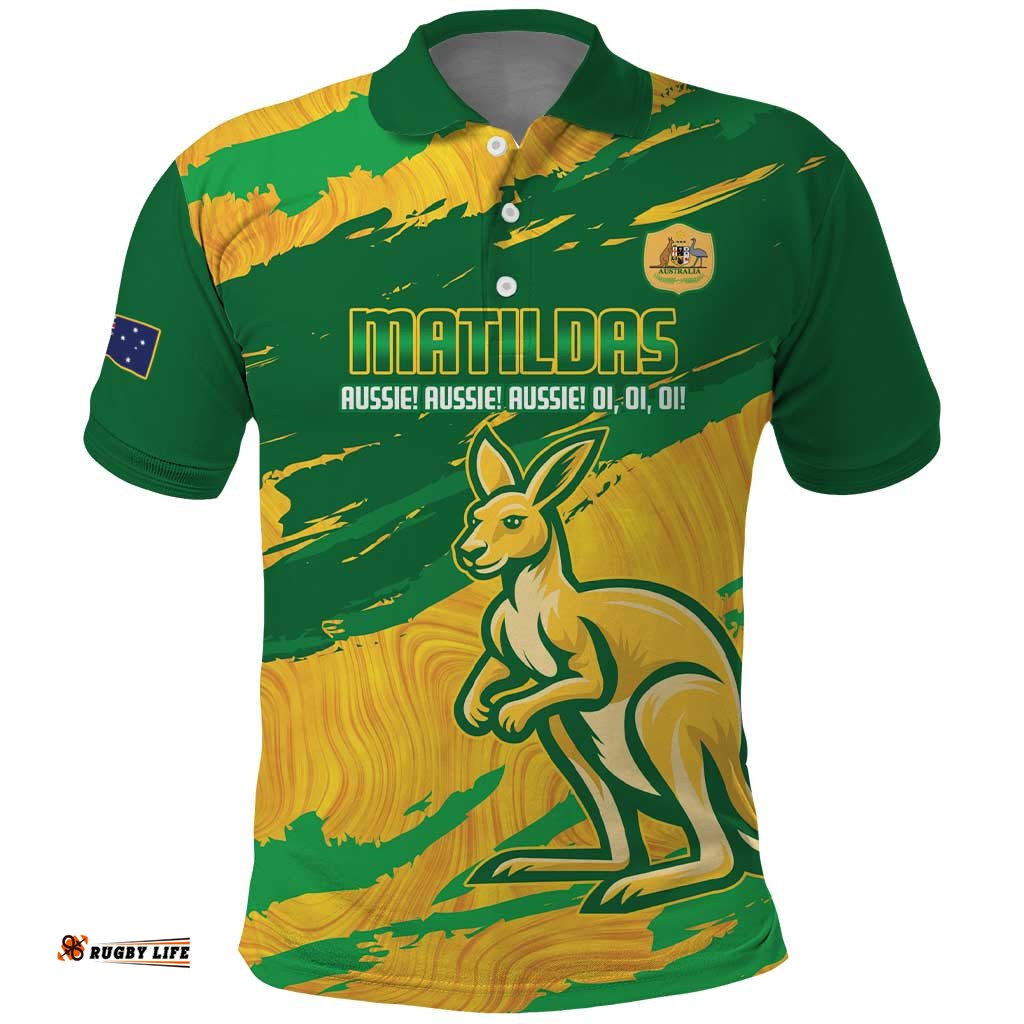 Custom Australia Soccer Polo Shirt 2025 Go Matildas Marble Grunge Style LT14