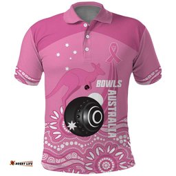 Custom Bowls Australia Breast Cancer Polo Shirt Pink Ribbon Kangaroo Aboriginal Art LT14
