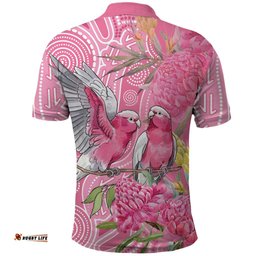 Australia Pink Galah Polo Shirt Rose-breasted Cockatoo Waratah Indigenous Art LT14