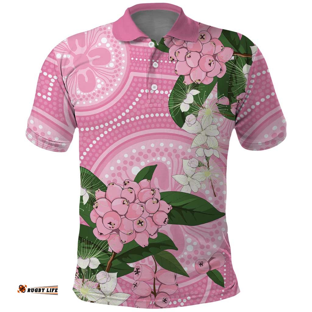 Australia Lilly Pilly Riberry Polo Shirt Aussie Native Flowers Indigenous Art LT14