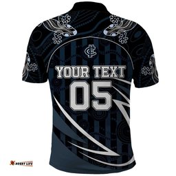 Custom Carlton Navy Polo Shirt Captain With Aboriginal Art DT05