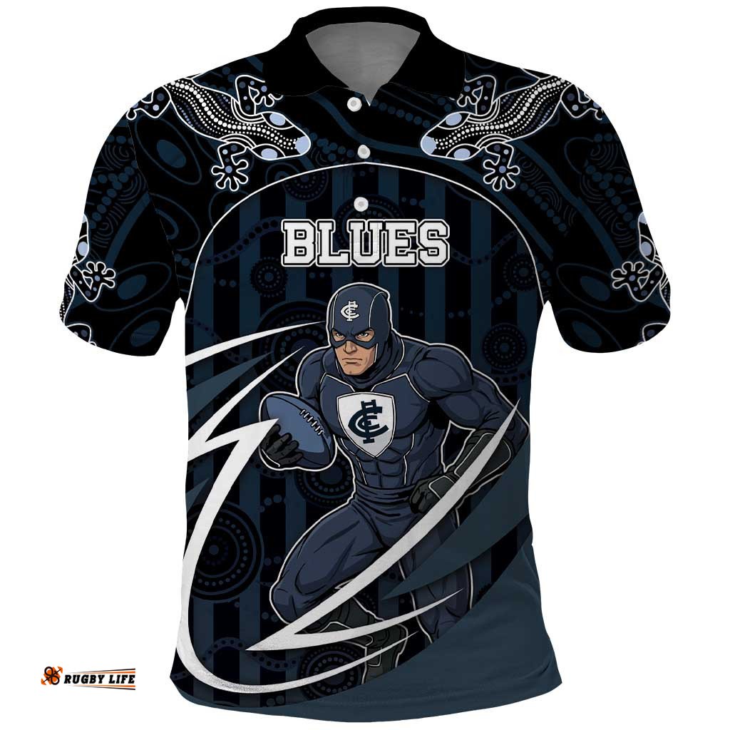Custom Carlton Navy Polo Shirt Captain With Aboriginal Art DT05
