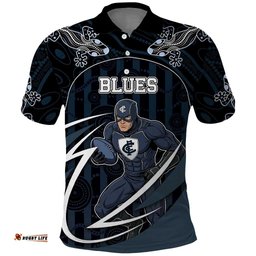 Custom Carlton Navy Polo Shirt Captain With Aboriginal Art DT05