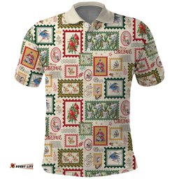 Aussie Birds Christmas La La Land Polo Shirt Beige Vintage Stamp Edition LT9