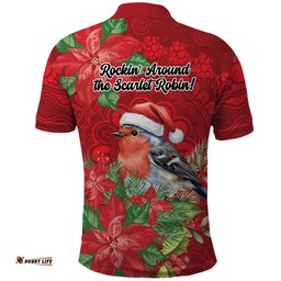 Australian Scarlet Robin Polo Shirt Aboriginal Inspired Christmas LT9