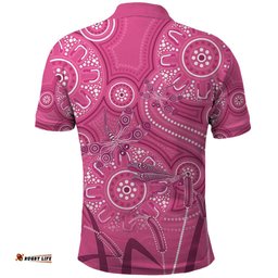 Australia Indigenous Pink Month Polo Shirt Breast Cancer Aboriginal Dragonflies Ribbon LT14
