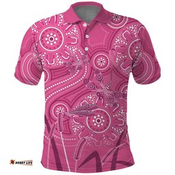 Australia Indigenous Pink Month Polo Shirt Breast Cancer Aboriginal Dragonflies Ribbon LT14