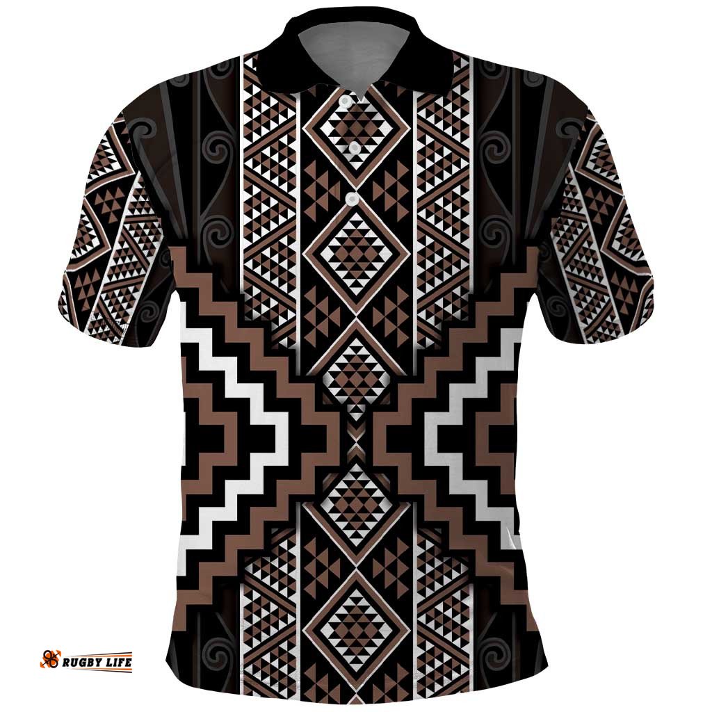 Classic Tukutuku Pattern Aotearoa Polo Shirt Niho Taniwha and Puhoro Motifs LT7