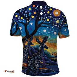 Australian Night Sky Landscape Polo Shirt Aboriginal Dreamtime Story LT9