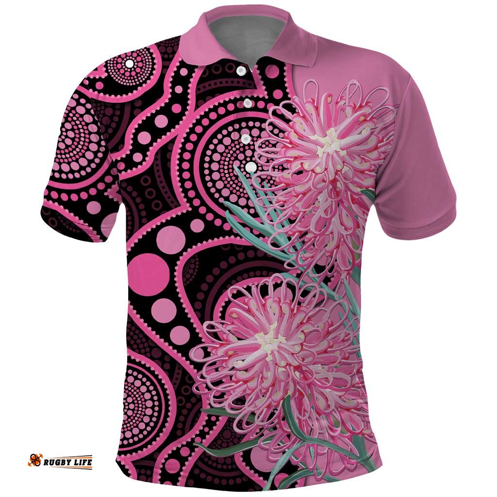 Australia Grevillea Polo Shirt Aussie Native Spider Flower Indigenous Art LT14