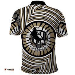 Collingwood Football Club Polo Shirt Indigenous Monochrome Dot Art Mascot Style TS04