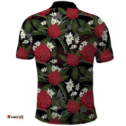 Australia Waratah Flannel Flower Polo Shirt Aussie Native Flowers Seamless Stylized LT14