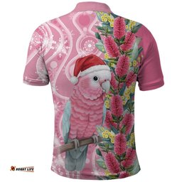 Australia Pink Galah Christmas Polo Shirt Falalalala Galalah Bottlebrush Aboriginal Art LT14