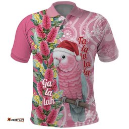Australia Pink Galah Christmas Polo Shirt Falalalala Galalah Bottlebrush Aboriginal Art LT14