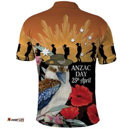 Australia Kookaburra ANZAC Day Polo Shirt Rising Sun 25th April Poppy Eucalyptus Blossoms LT14