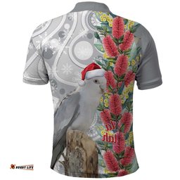 Blue Galah Mutation Christmas Australia Polo Shirt Falalalala Galalah Bottlebrush Grey Aboriginal Art LT14