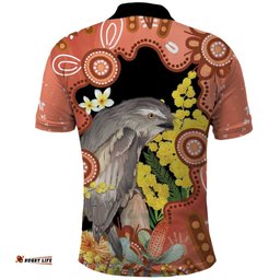 Australia Tawny Frogmouth Polo Shirt Golden Wattle Banksia Aboriginal Art LT14