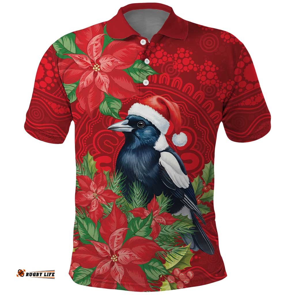 Australian Magpie Polo Shirt Aboriginal Inspired Christmas LT9