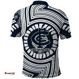 Carlton Football Club Polo Shirt Indigenous Monochrome Dot Art Mascot Style TS04