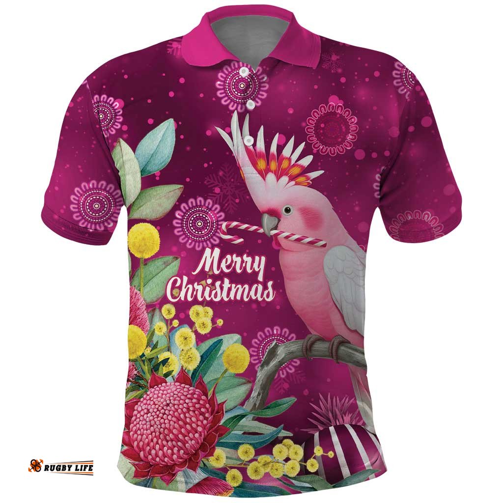 Australia Pink Cockatoo Christmas Polo Shirt Aussie Native Flowers Merry Xmas - Pink LT14