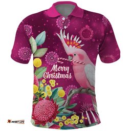 Australia Pink Cockatoo Christmas Polo Shirt Aussie Native Flowers Merry Xmas - Pink LT14
