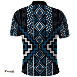 Azure Tukutuku Pattern Aotearoa Polo Shirt Niho Taniwha and Puhoro Motifs LT7