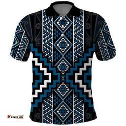 Azure Tukutuku Pattern Aotearoa Polo Shirt Niho Taniwha and Puhoro Motifs LT7