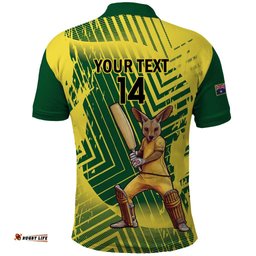 Custom Australia Cricket Polo Shirt Aussie Baggy Greens - Kangaroo Mascot Style LT14