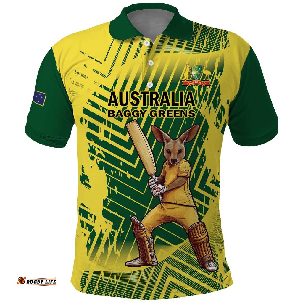 Custom Australia Cricket Polo Shirt Aussie Baggy Greens - Kangaroo Mascot Style LT14