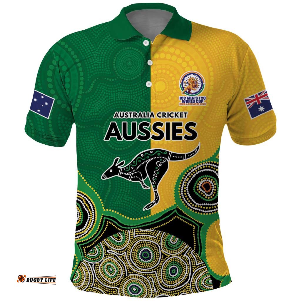Custom Australia Cricket Spirit 2026 Polo Shirt World T20 Edition - Aussie Color Aboriginal Motif LT9