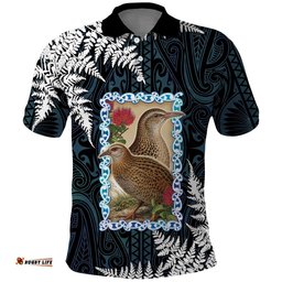 New Zealand Weka Polo Shirt Maori Hen Koru Pattern LT05