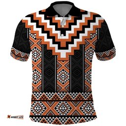 Orange Taniko Pattern Aotearoa Polo Shirt Niho Taniwha Mix Poutama LT14