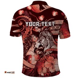 Personalised Maori Romantic Valentine Polo Shirt The Hongi Kiss Red Galaxy DT05