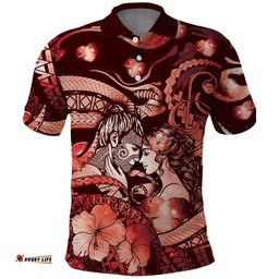 Personalised Maori Romantic Valentine Polo Shirt The Hongi Kiss Red Galaxy DT05