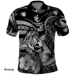 Personalised Maori Romantic Valentine Polo Shirt The Hongi Kiss Black Galaxy DT05