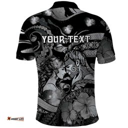 Personalised Maori Romantic Valentine Polo Shirt The Hongi Kiss Black Galaxy DT05