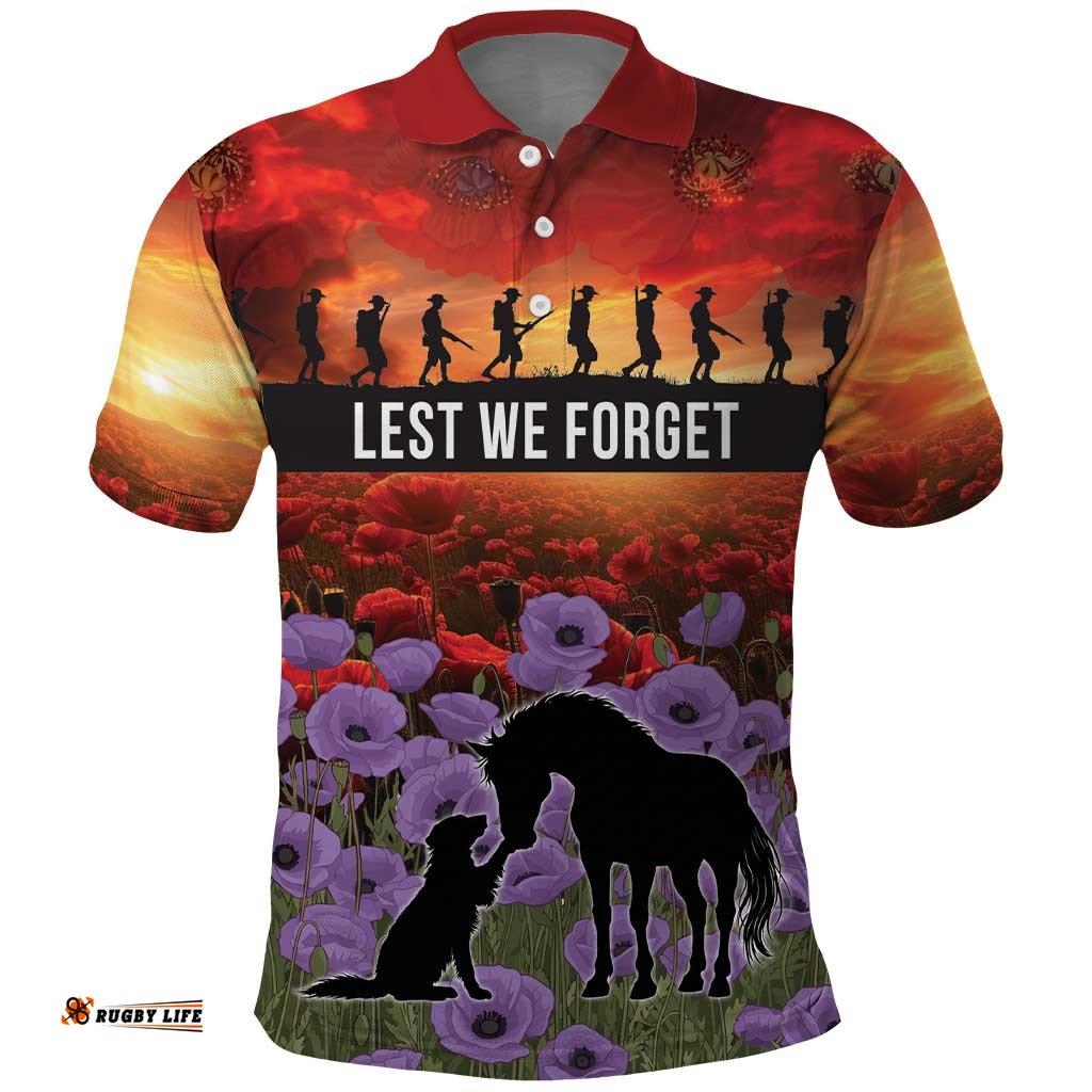 Personalised ANZAC Day Polo Shirt Remembering the Animals of War LT19