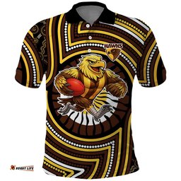Hawthorn Hawks Polo Shirt Indigenous Monochrome Dot Art Mascot Style TS04
