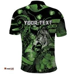 Personalised Maori Romantic Valentine Polo Shirt The Hongi Kiss Green Galaxy DT05