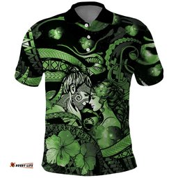 Personalised Maori Romantic Valentine Polo Shirt The Hongi Kiss Green Galaxy DT05