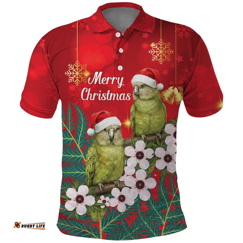 New Zealand Kakapo Christmas Polo Shirt Owl Parrot Santa Sliver Fern Manuka - Red LT14