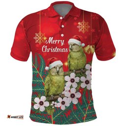 New Zealand Kakapo Christmas Polo Shirt Owl Parrot Santa Sliver Fern Manuka - Red LT14