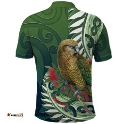 New Zealand Kea Bird Polo Shirt With Maori Koru Fern LT05