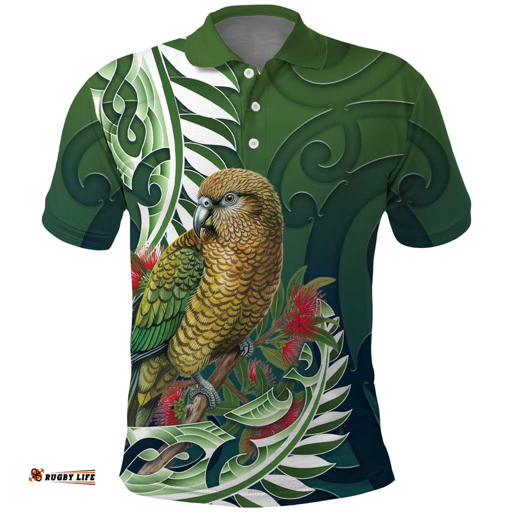 New Zealand Kea Bird Polo Shirt With Maori Koru Fern LT05