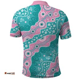 Hereditary Cancer Awareness Australia Indigenous Polo Shirt Pink and Teal LT7