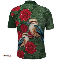 Kokaburra and Waratah Polo Shirt Aboriginal Art LT9