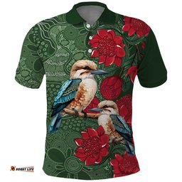 Kokaburra and Waratah Polo Shirt Aboriginal Art LT9