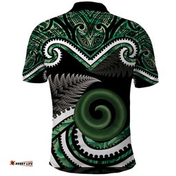 Koru Pounamu Aotearoa Polo Shirt Maori Paua Shell Mix Silver Fern LT14