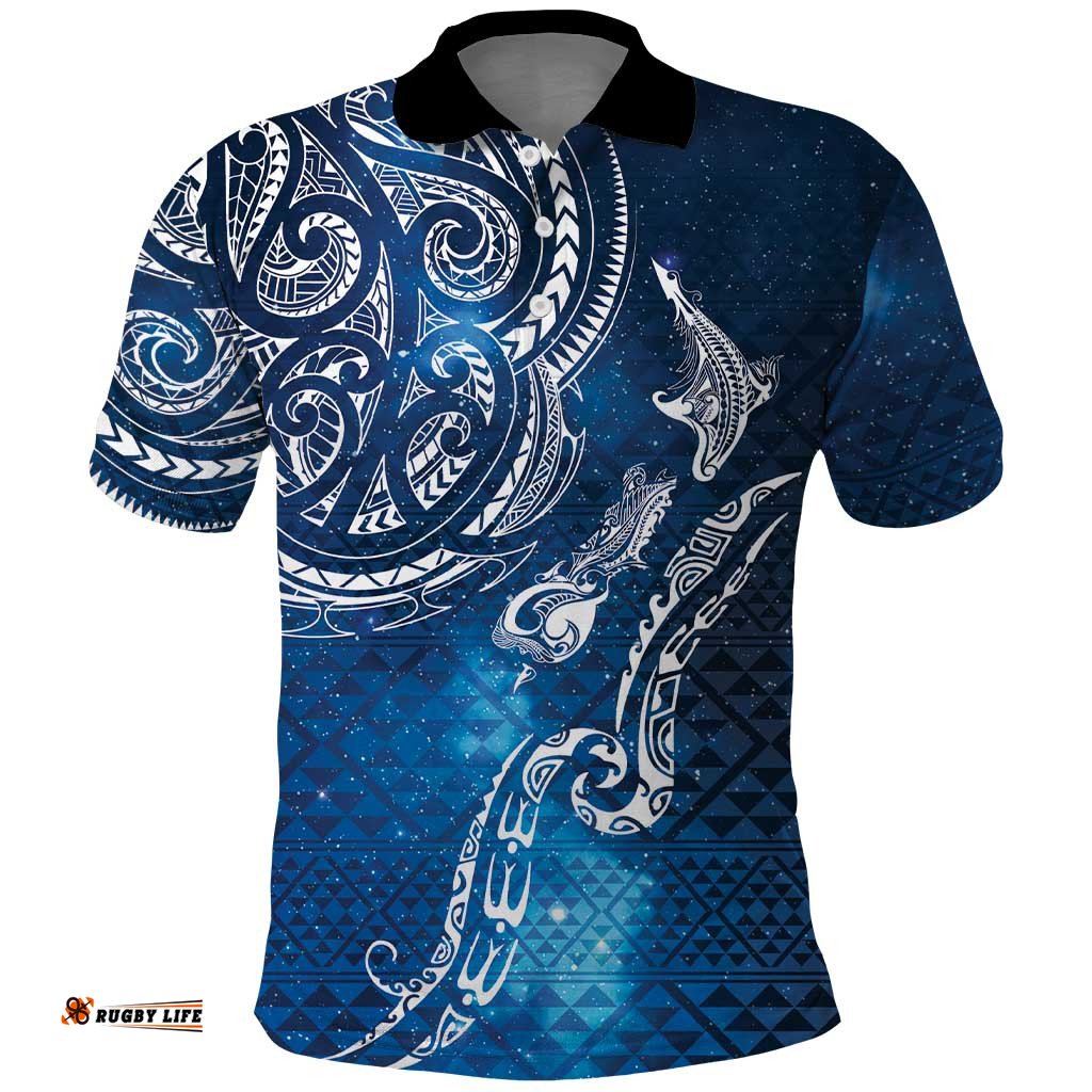 Matariki Galaxy Polo Shirt New Zealand Map Maori Pattern LT9