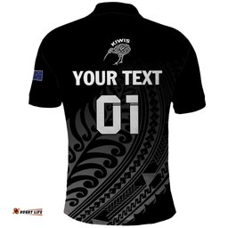 Custom New Zealand Cricket Polo Shirt Maori Kiwi Black Fern LT01